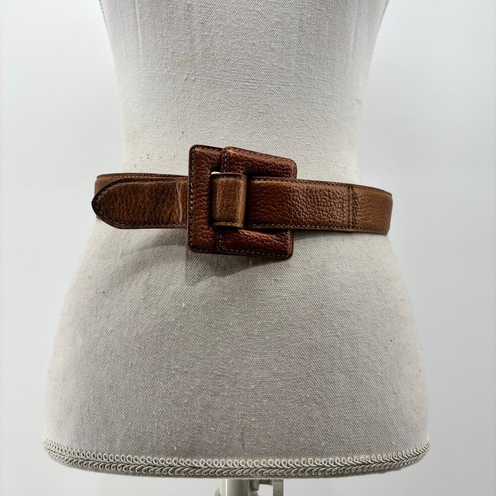 Esprit 90s Womens Size M Belt Leather Brown Glam Loop Fold